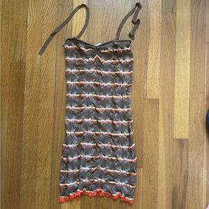 Gimaguas brown\orange striped halter dress 

Perfect for a bikini cover up